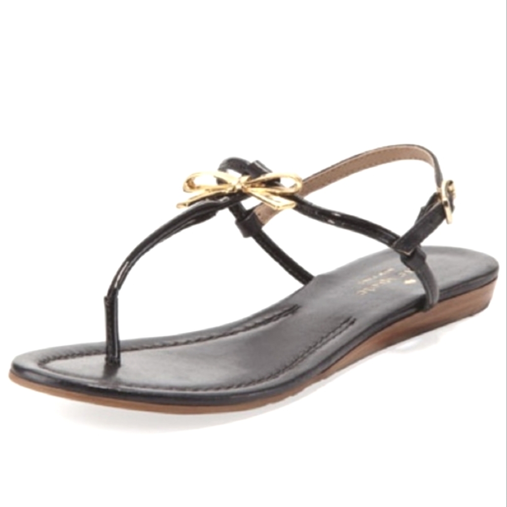 Kate Spade Tracie gold bow black thong sandals women's size 10